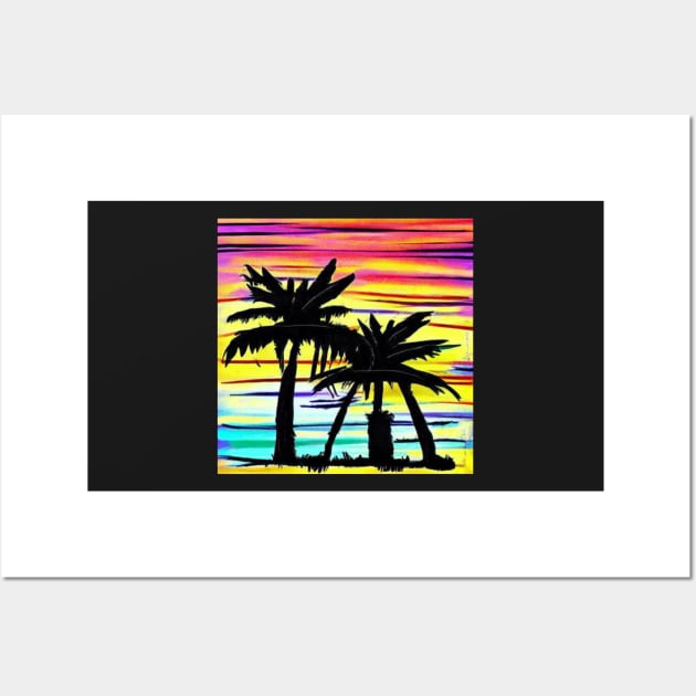 Jamaican Theme Retro Party Palm Trees - Sunset - Posters and Art