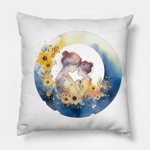 Mother and daughter Pillow by RosaliArt