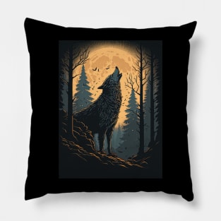 Werewolf Howling in front of the moon Pillow