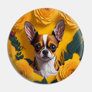 Dogs, Chihuahua and flowers, dog, style vector (yellow version Chihuahua) Pin