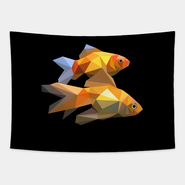 Goldfish in polygonal style. Geometric fish. A couple of fish Tapestry by VerPaxArt Amazing Prints