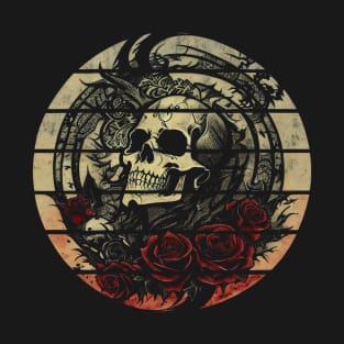 Vintage Tattoo Skull Roses - Drawing Art T-Shirt