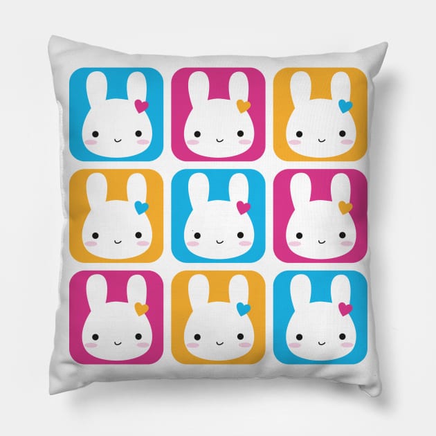 Kawaii Bunny Squares Pillow by marcelinesmith