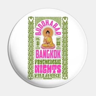 Psychedelic Nights at Bangkok Buddha Bar - Vintage Poster Design Pin