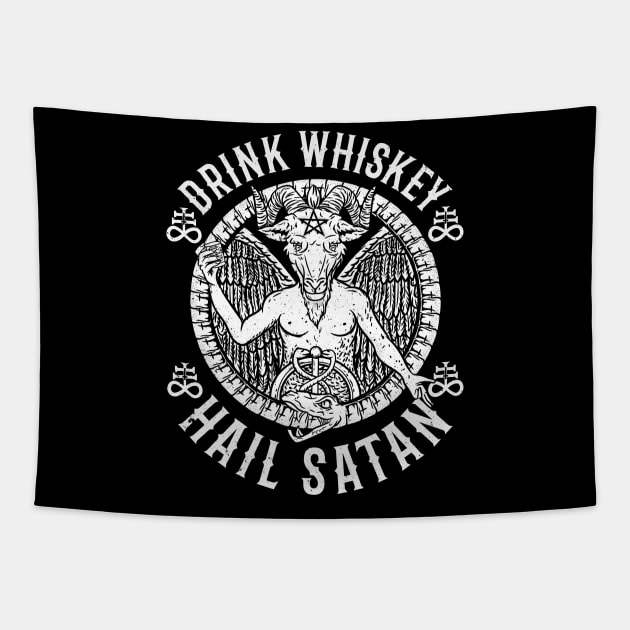 Drink Whiskey Hail Satan I Satanic Baphomet design Tapestry by biNutz