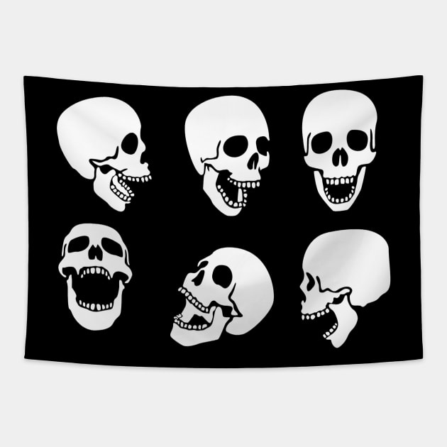 Six Laughing Skulls Design Tapestry by VernenInk