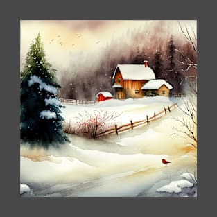 Chritsmas Snow Winter Watercolor Landscapes series 2 T-Shirt