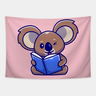 Cute Koala Reading Book Cartoon Tapestry