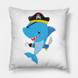 Pirate Shark, Cute Shark, Little Shark, Blue Shark Pillow