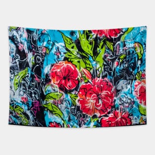 Colorful Graffiti Roses Street Art Pattern Tapestry