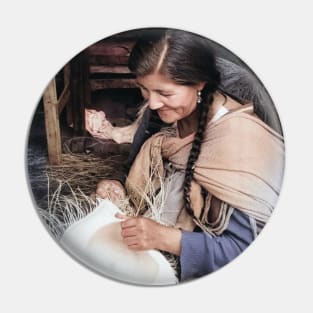 Colorized Vintage photo of Ecuador Weaver Pin