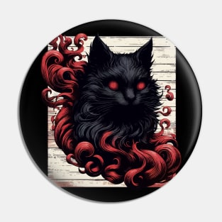 Cool Spooky Abstract Art Black Cat Demon Pin