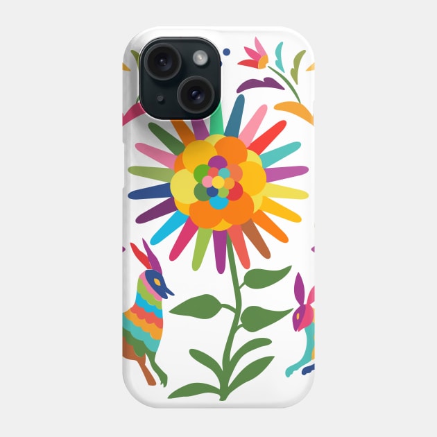 Mexican Otomí Floral Composition with birds, a goat, and a rabbit by Akbaly Phone Case by Akbaly