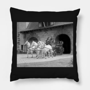 Horse-Drawn Fire Engine, 1922. Vintage Photo Pillow