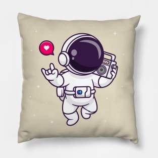 Cute Astronaut Listening Boombox In Space Cartoon Pillow