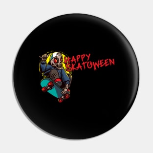 Happy Skatoween Skull Design for a Skater Board Pin