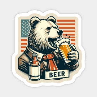 Vintage American bear drinking beer Magnet