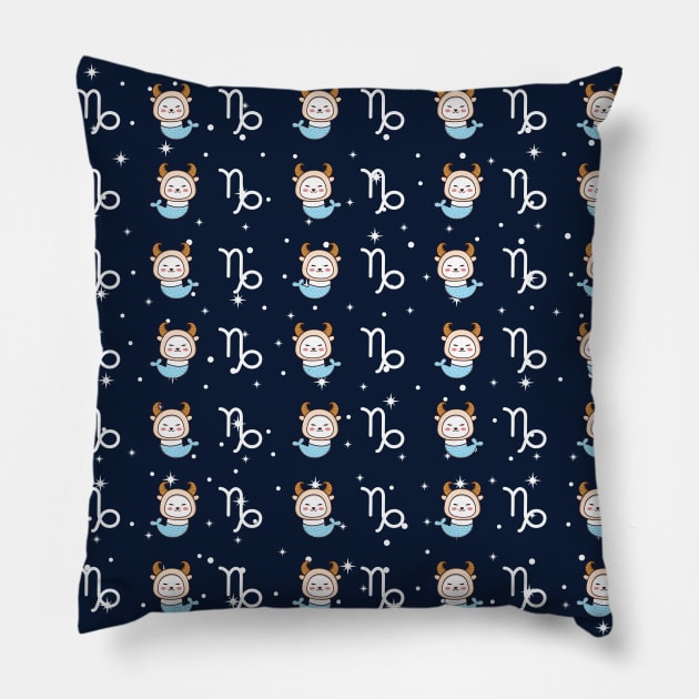 Capricorn Zodiac Cat Pattern Pillow by Luna Illustration