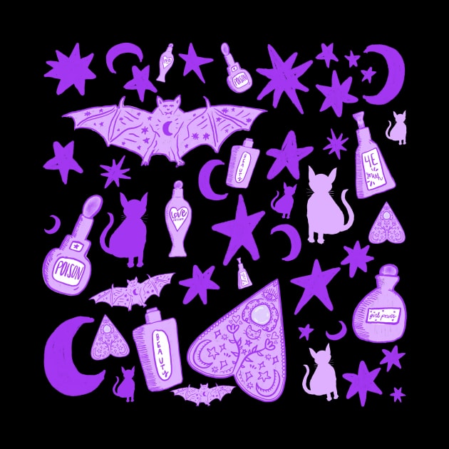 Spooky Witchy Halloween Symbols, Purple by DaydreamerAlley