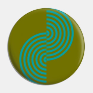 groovy minimalist pattern: aqua waves on olive Pin