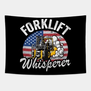 Forklift Whisperer American Flag Retro Forklift Driver Tapestry