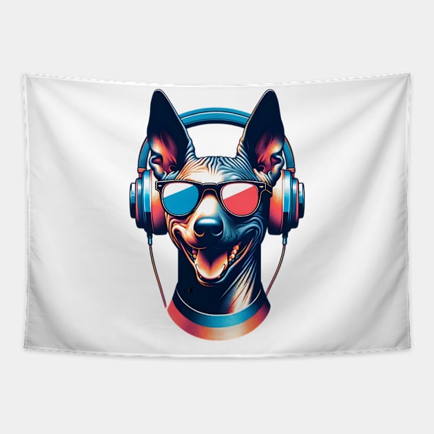 American Hairless Terrier Smiling DJ: Grooving Without Fur Tapestry by ArtRUs