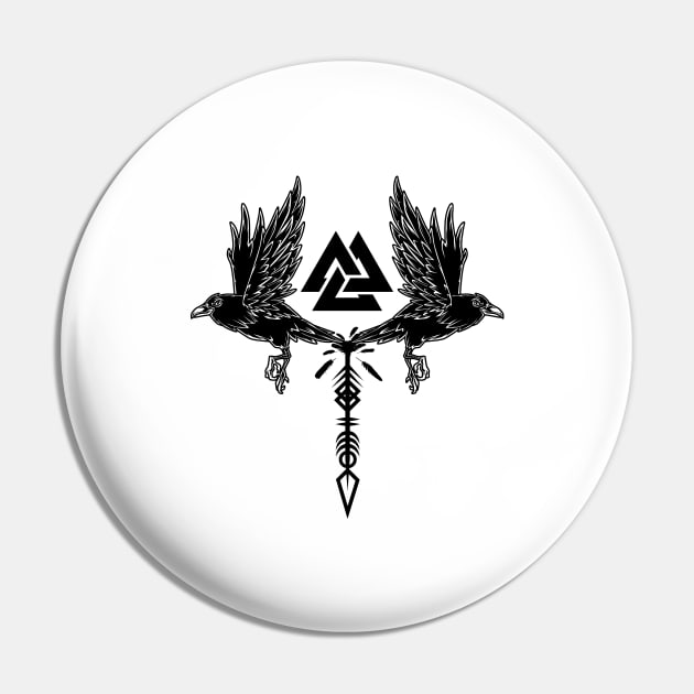 Valknut with Odin's ravens and Viking runes Pin by Modern Medieval Design