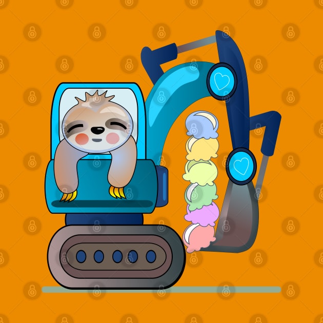 Cute sloth bear excavator vehicle with ice cream for kids by MINIMALARTSTORY