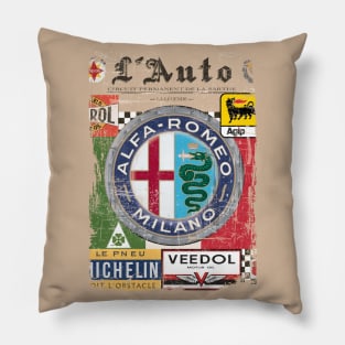 Alfa Romeo Vintage Poster L'Auto Distressed type 2 Pillow