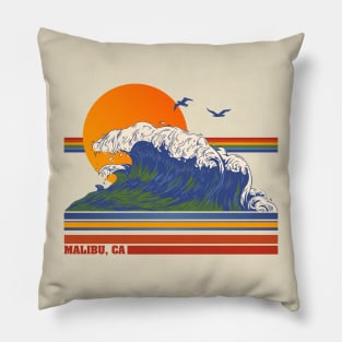 Retro Malibu CA 70s Style Tourist Souvenir Pillow