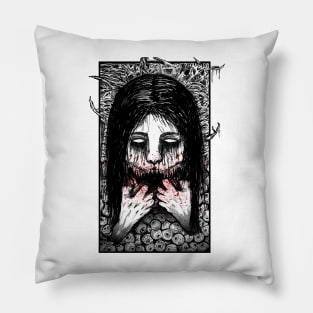 Horror Slit Mouthed (Black and White Version) Pillow