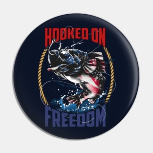 Fishing Hooked On Freedom USA 4th of July Pin