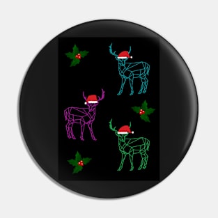 Geometric reindeer and holly print - Christmas Pin