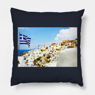 Oia Santorini Greek Island Flag Pillow