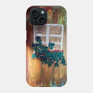 sunny day old window with flowers in colorful house Phone Case