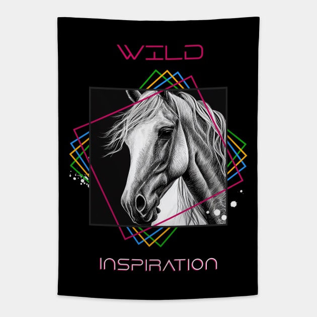 Horse Wild Nature Animal Illustration Art Drawing Tapestry by Cubebox