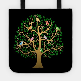 Golden Tree with Colourful Birds Tote