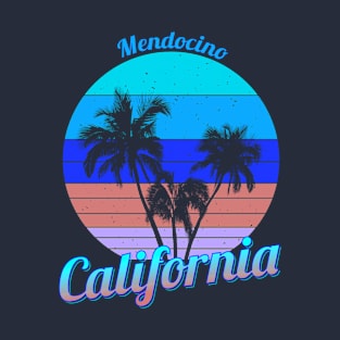 Mendocino California Retro Palm Trees Beach Summer T-Shirt