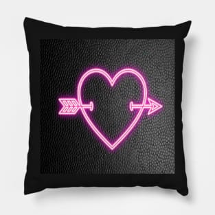 Heart & Arrow Bright Pink on Black Background Graphic Design Cute Gifts Pillow