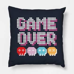 8-Bit Retro Game Over design white & pink Pillow