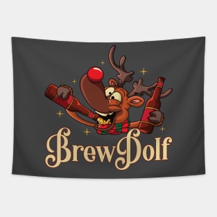 Brewdolph Funny Drinking Reindeer Christmas Tapestry