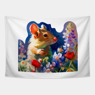Fancy Mouse with Flowers Tapestry