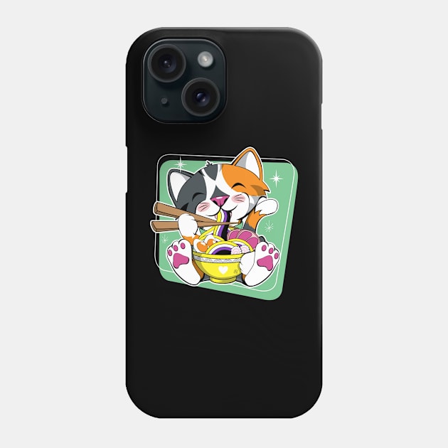 Cat Eating Ramen Non Binary Phone Case by CuddleswithCatsArt