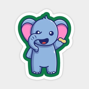 Cute Elephant Holding Nut Cartoon Magnet