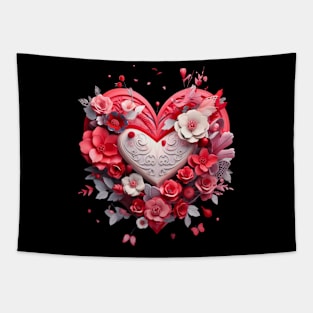 Valentine Heart Love with red flowers Tapestry