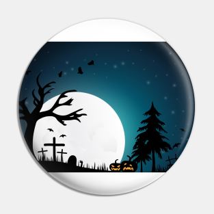 Cemetery at night time - Halloween design Pin