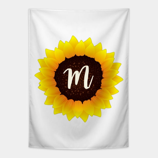 Floral Monogram M Bright Yellow Sunflower Tapestry by floralmonogram