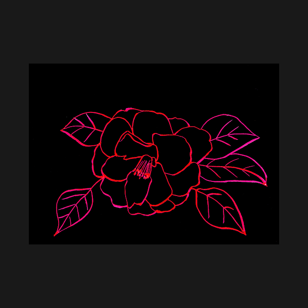 Rose Line Drawing Illustration with black Background by Sandraartist