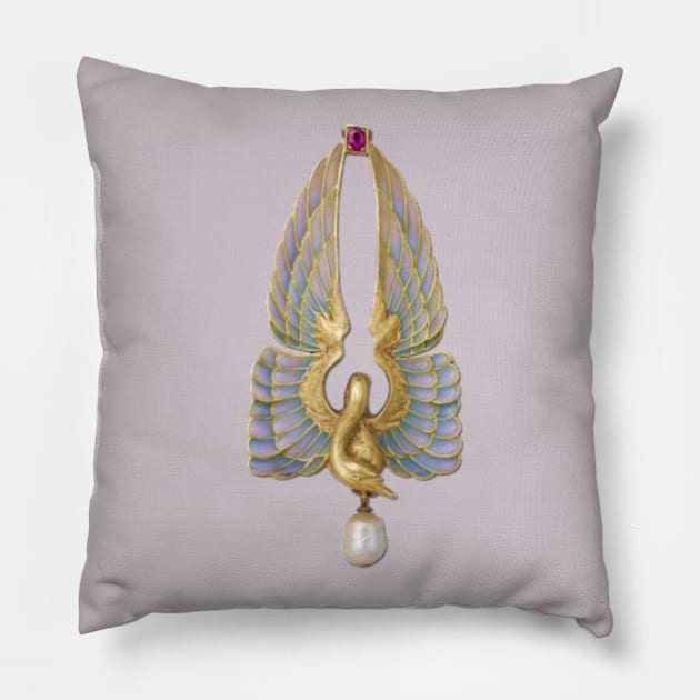 Art Nouveau Swan Pendant Pillow by UndiscoveredWonders