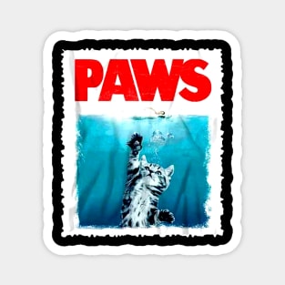 "PAWS" Funny Cat Parody T-Shirt | Hilarious Twist on the Classic JAWS Poster Magnet